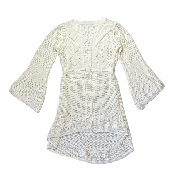 White Crochet Knit Mini Cover Up Boho Mini Dress - Picture 2 of 8